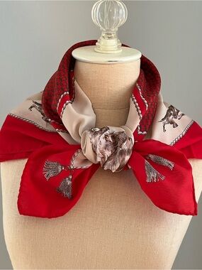 Red and Cream Dog Print Silk Scarf
